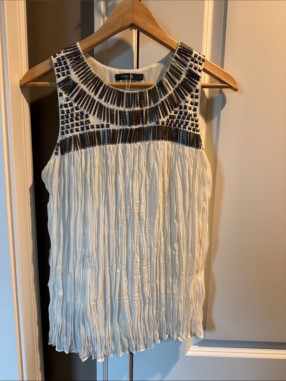 Theme Ivory Beaded Sleeveless Top